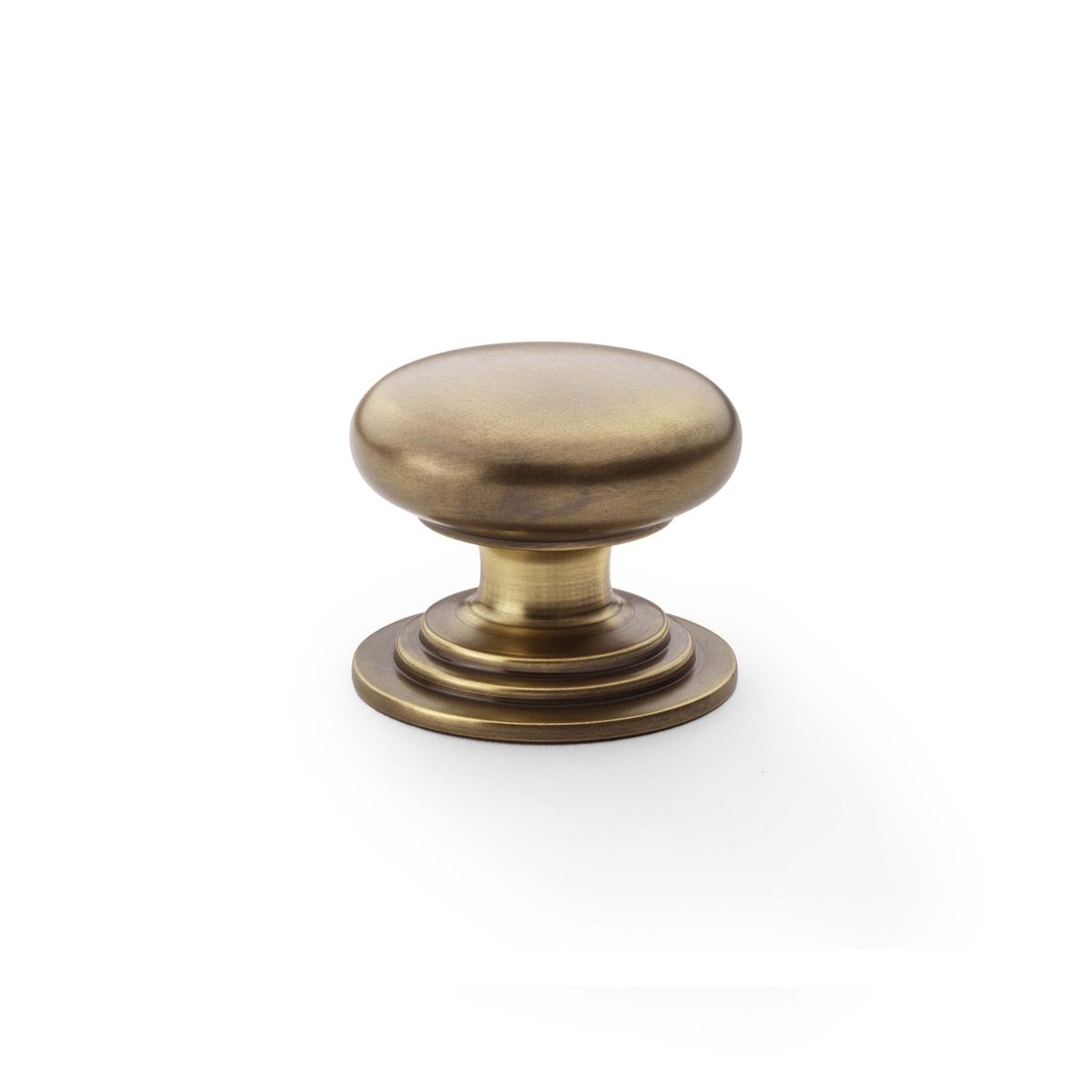 A&W Antique Brass 38mm Round Cupboard Knob on Stepped Rose | AW825-38-AB