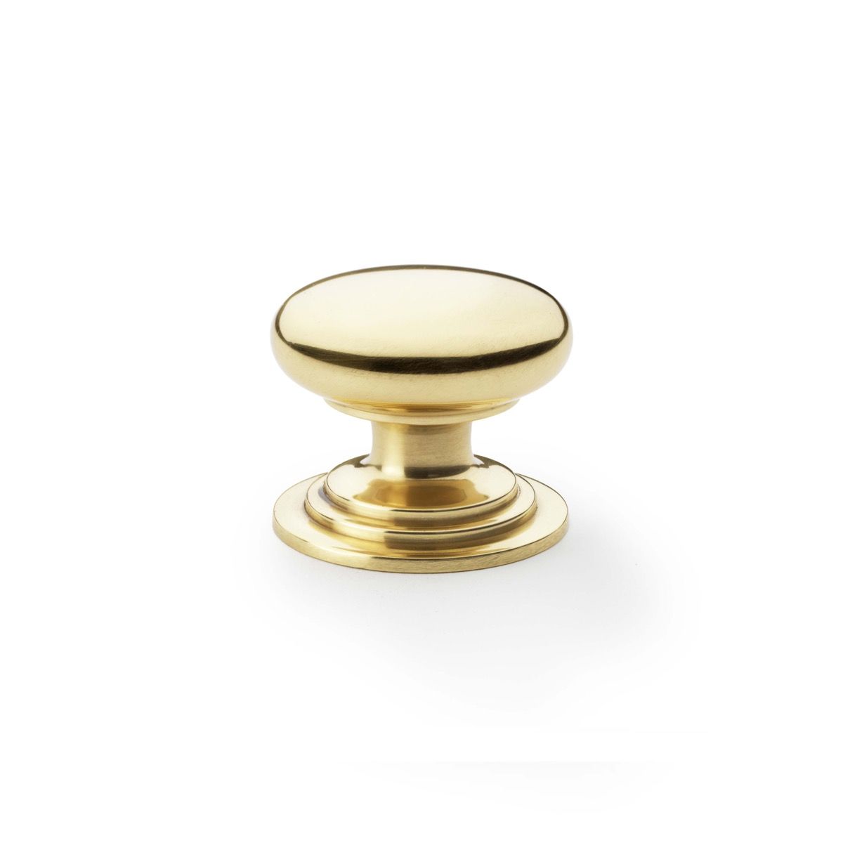 A&W Polished Brass Lacquer 38mm Round Cupboard Knob on Stepped Rose | AW825-38-PBL