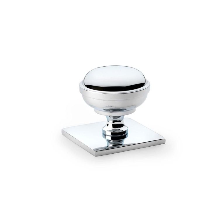 Alexander and Wilks 34mm Quantock Polished Chrome Cupboard Knob on Square Backplate