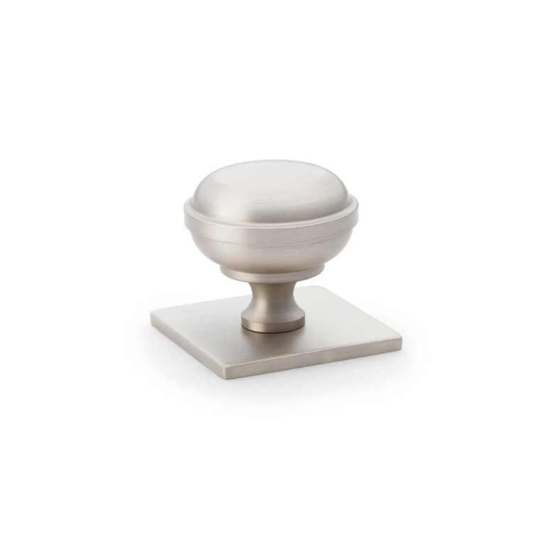 Alexander and Wilks 34mm Quantock Satin Nickel Cupboard Knob on Square Backplate