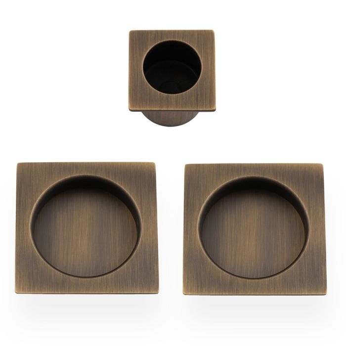 A&W Antique Brass Square Sliding Door Pull Kit | AW995AB