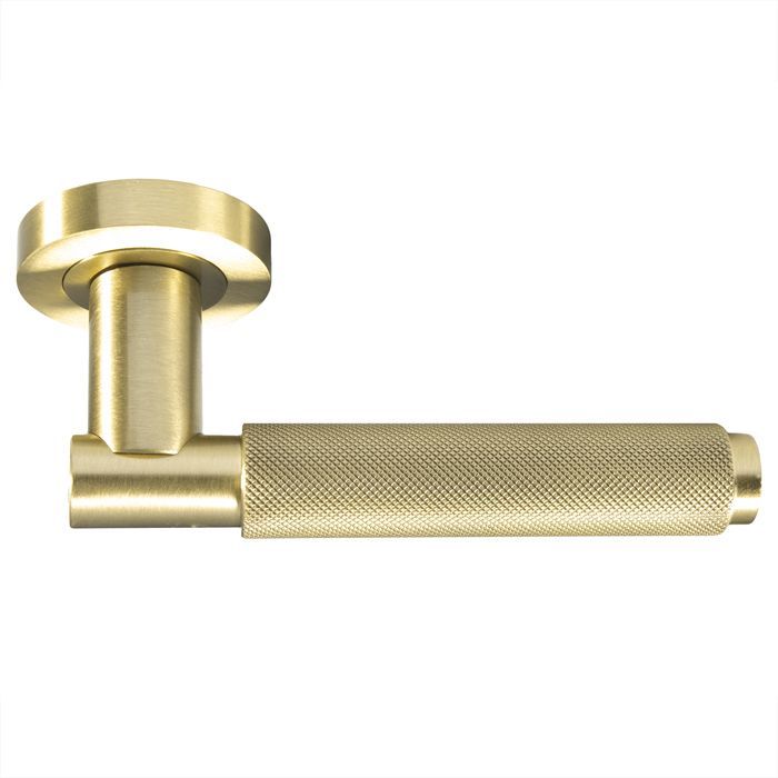 Satin Brass Varese Knurled Lever on Round Rose | EUL050SB