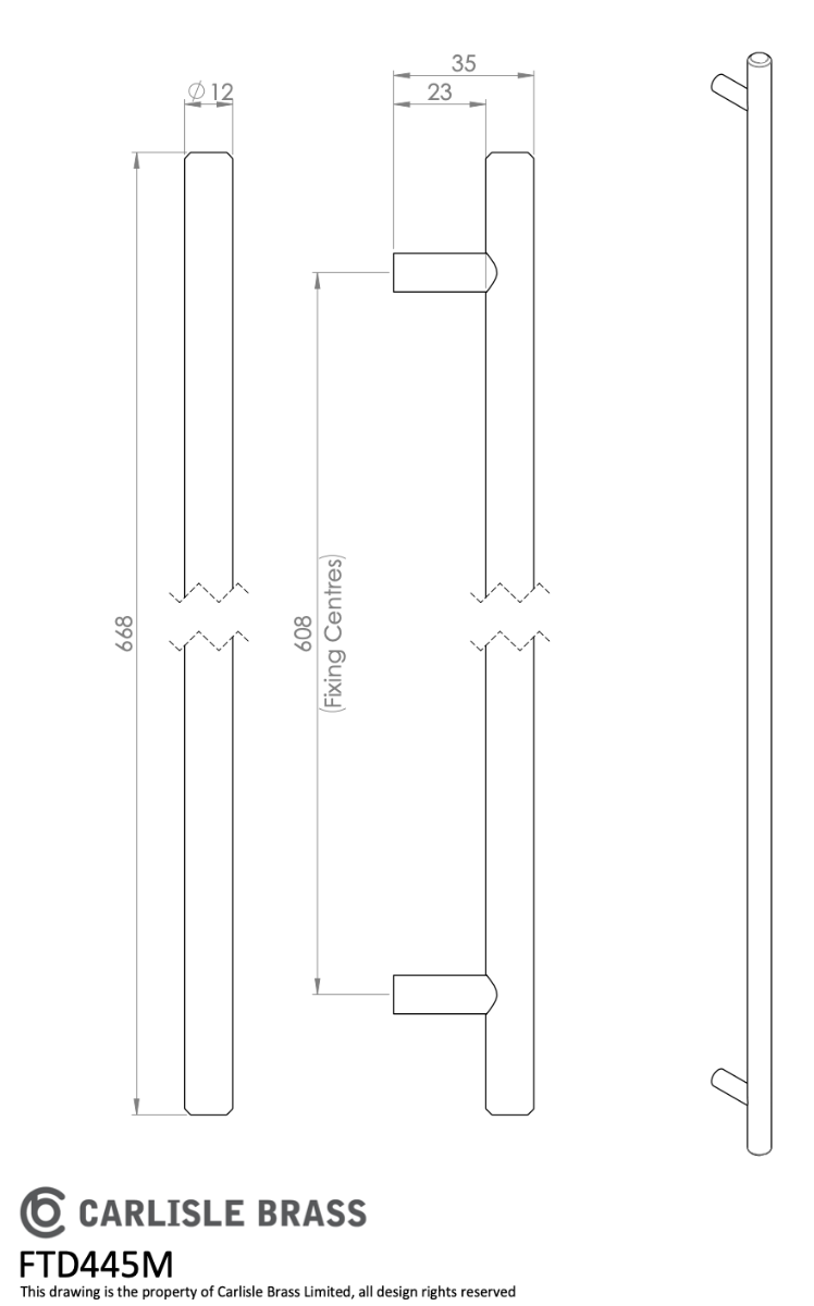 Satin Nickel Steel T Bar Cabinet Handle 608mm c/c | FTD445MSN