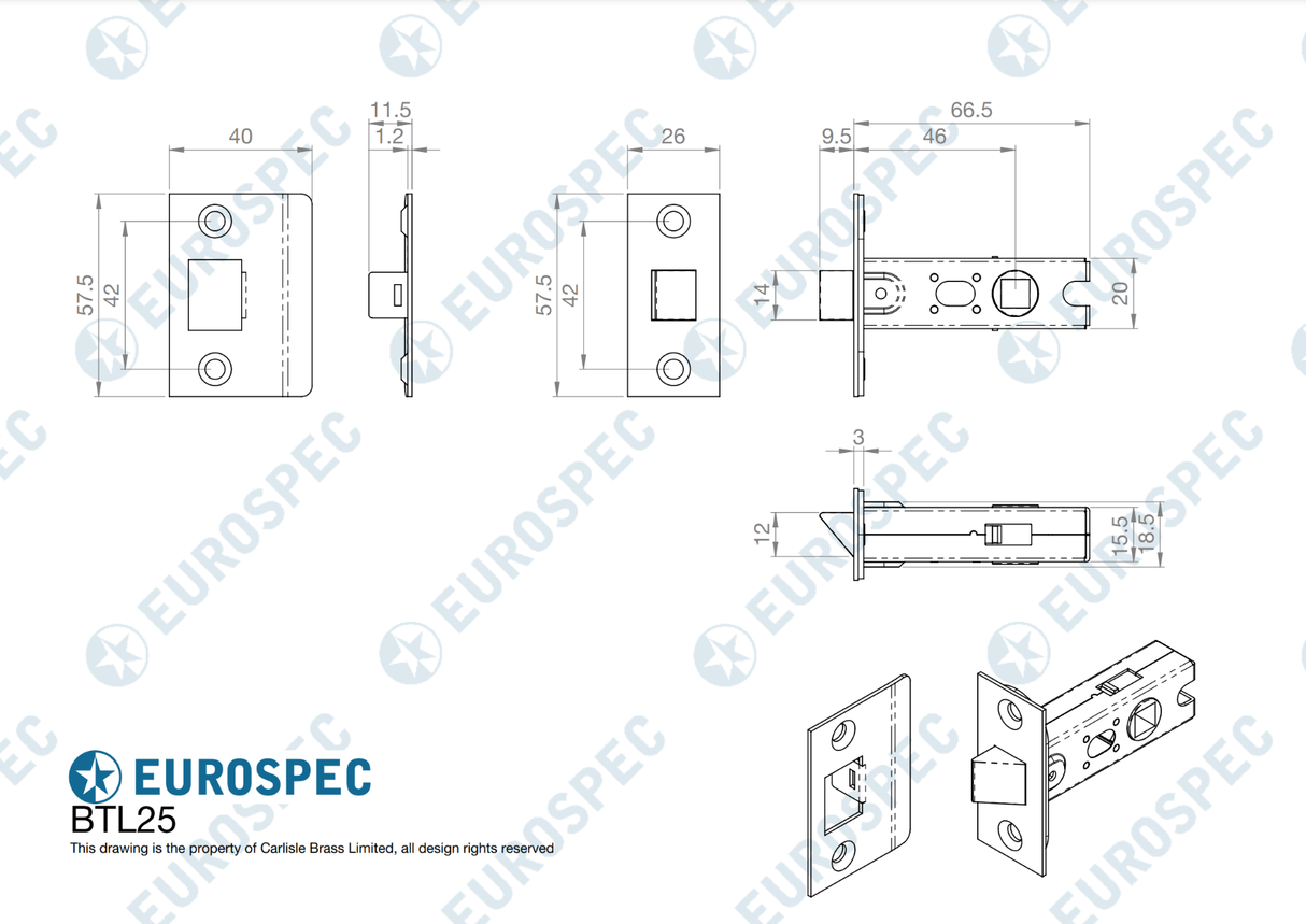 64mm Satin Stainless Steel Tubular Mortice Latch | BTL25SS