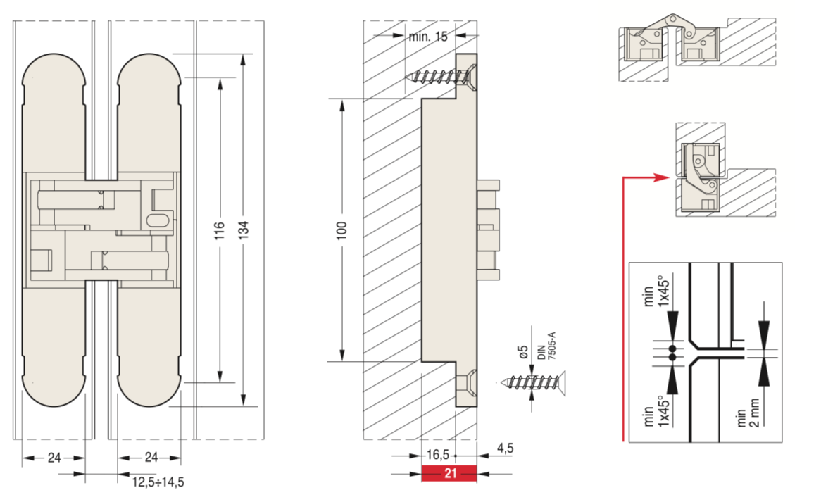 Ceam Champagne Silver 134mm 3D Concealed Hinge 1130 | CI001130VCH00