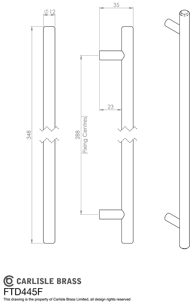 Matte Black Steel 288mm T Bar Cabinet Handle | FTD445FMB