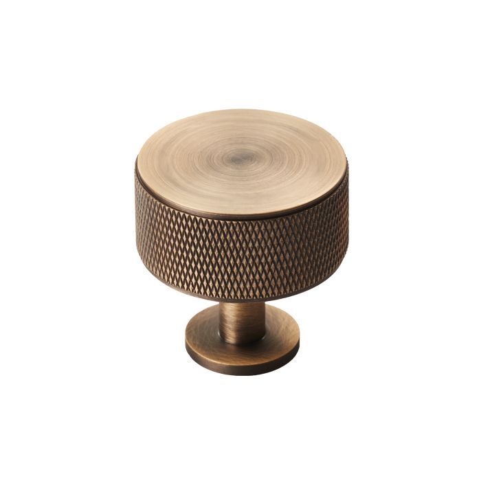 Antique Brass 35mm Knurled Cupboard Knob | FTD703AB