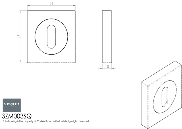 Serozzetta Black Nickel Standard Key Square Escutcheon | SZM003SQBN