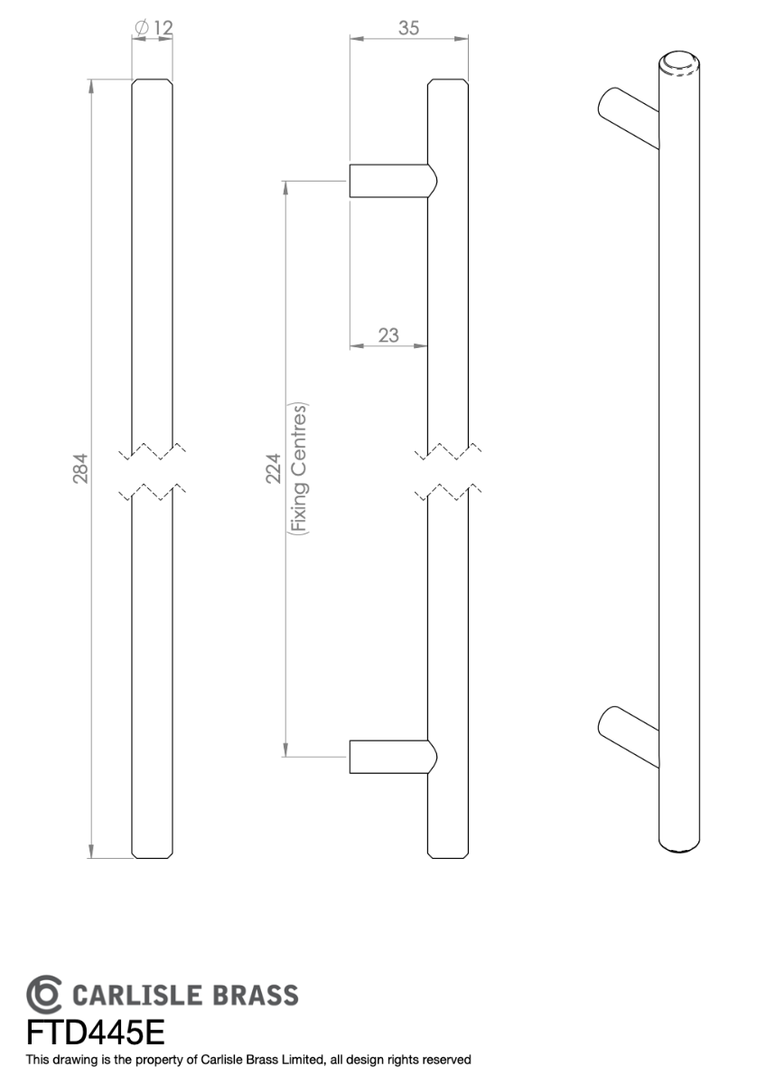 Polished Chrome Steel T Bar Cabinet Handle 224mm c/c | FTD445ECP