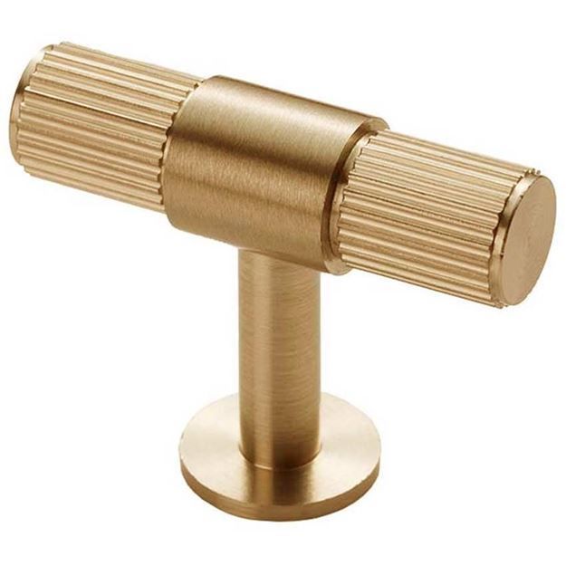 Satin Brass 50mm Lines T-Bar Knob | FTD711SB