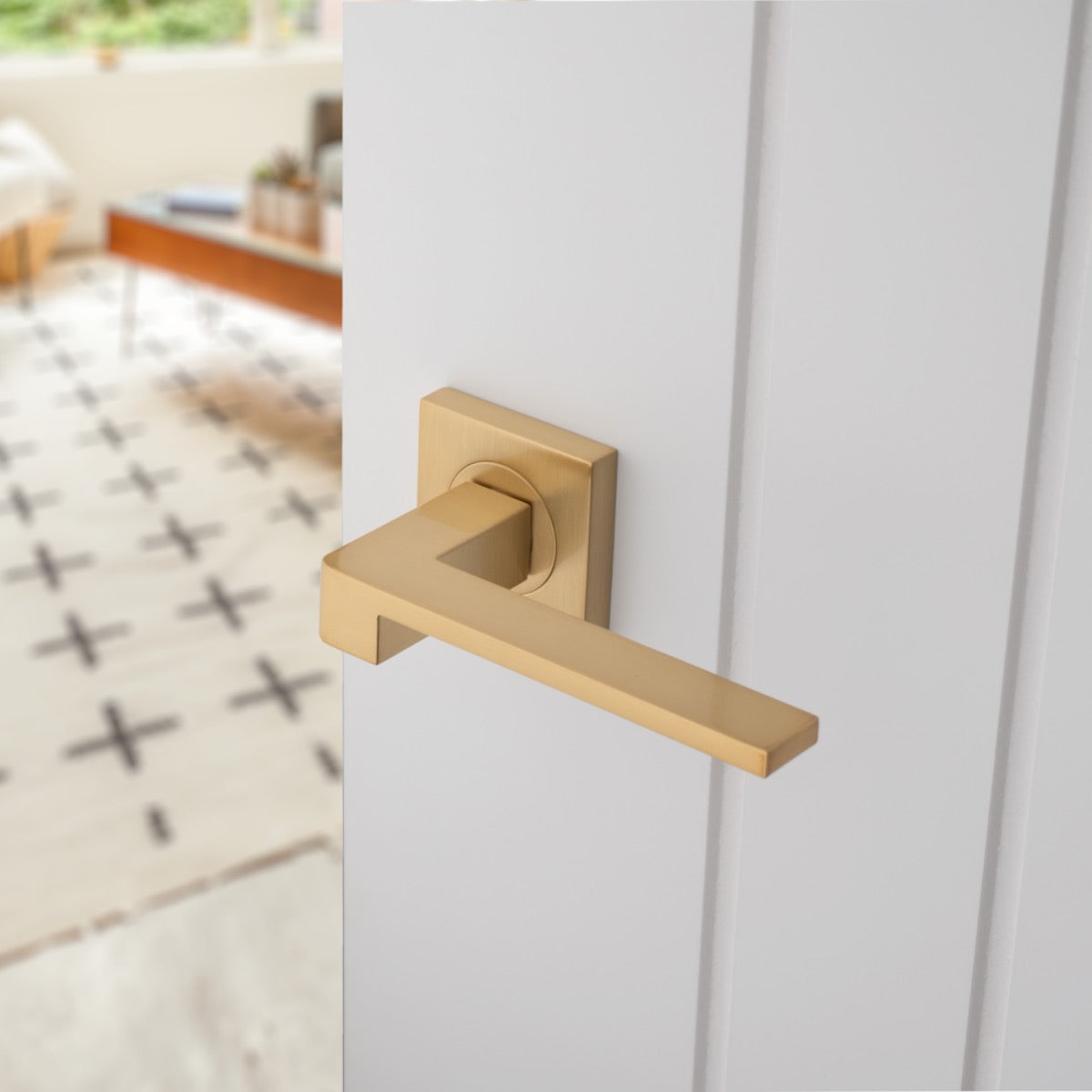 Set Serozzetta Satin Brass Equi Lever On Square Rose | SZM370SB