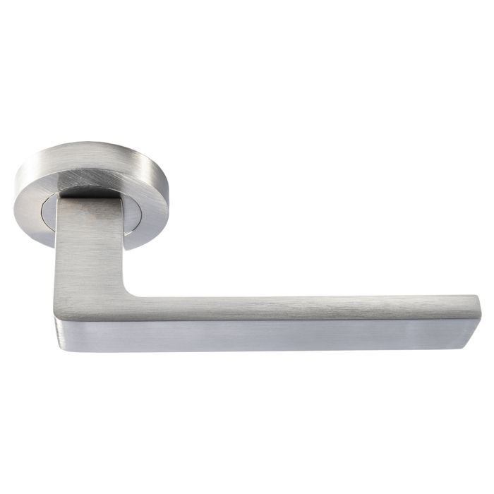 Set Satin Nickel Sasso Lever Furniture on round rose | EUL010SN