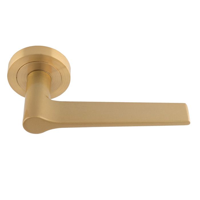 Satin Brass Velino Lever Handle on Round Rose | EUL020SB