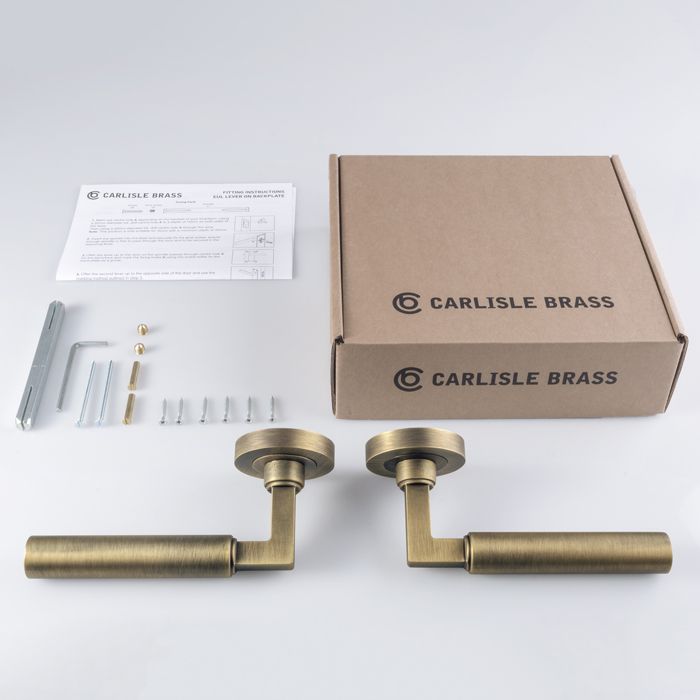 Set Antique Brass Amiata Lever Furniture on round rose | EUL040AB