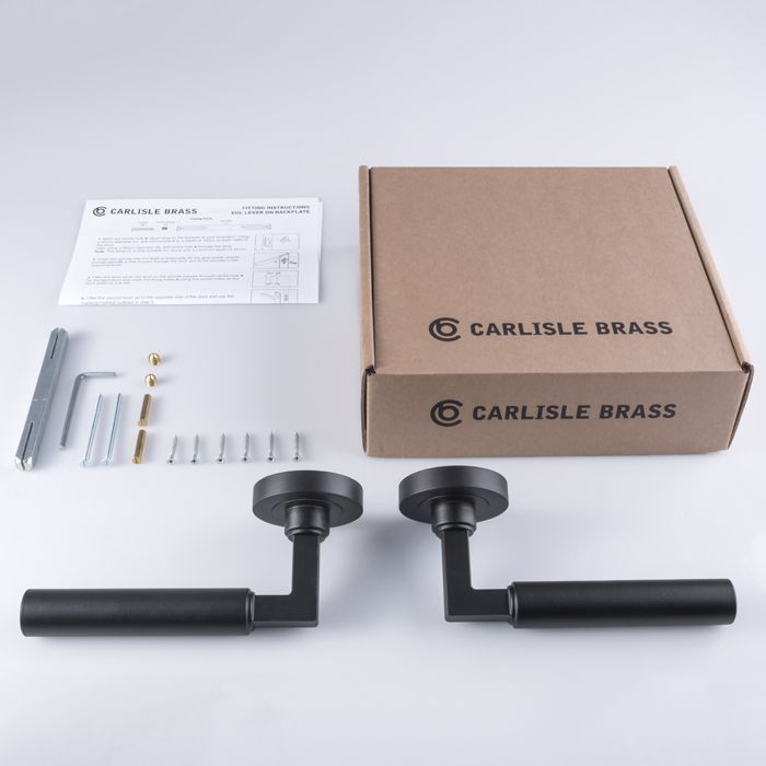 Set Matt Black Amiata Lever Furniture on round rose | EUL040MB