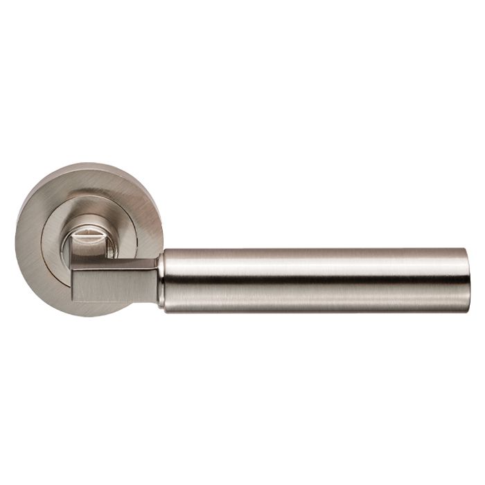 Set Satin Nickel Amiata Lever Furniture on round rose | EUL040SN