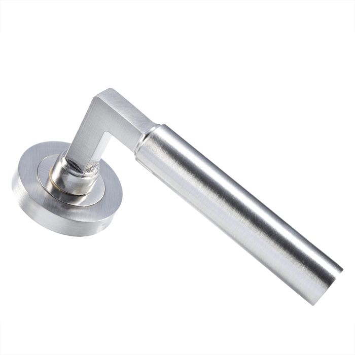 Set Satin Nickel Amiata Lever Furniture on round rose | EUL040SN
