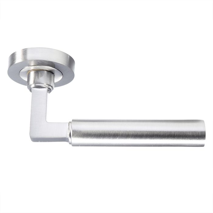 Set Satin Nickel Amiata Lever Furniture on round rose | EUL040SN