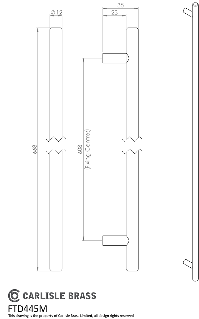 Matte Black Steel 608mm T Bar Cabinet Handle | FTD445MMB