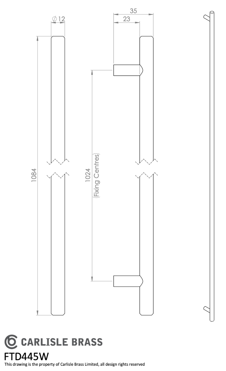 Satin Nickel Steel T Bar Cabinet Handle 1024mm c/c | FTD445WSN