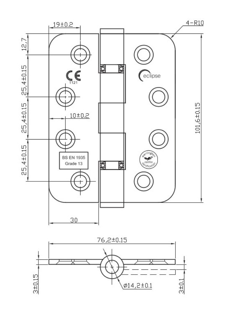 Eclipse Satin Stainless Steel 102mm Grade 13 Radius BB Hinges | 14869