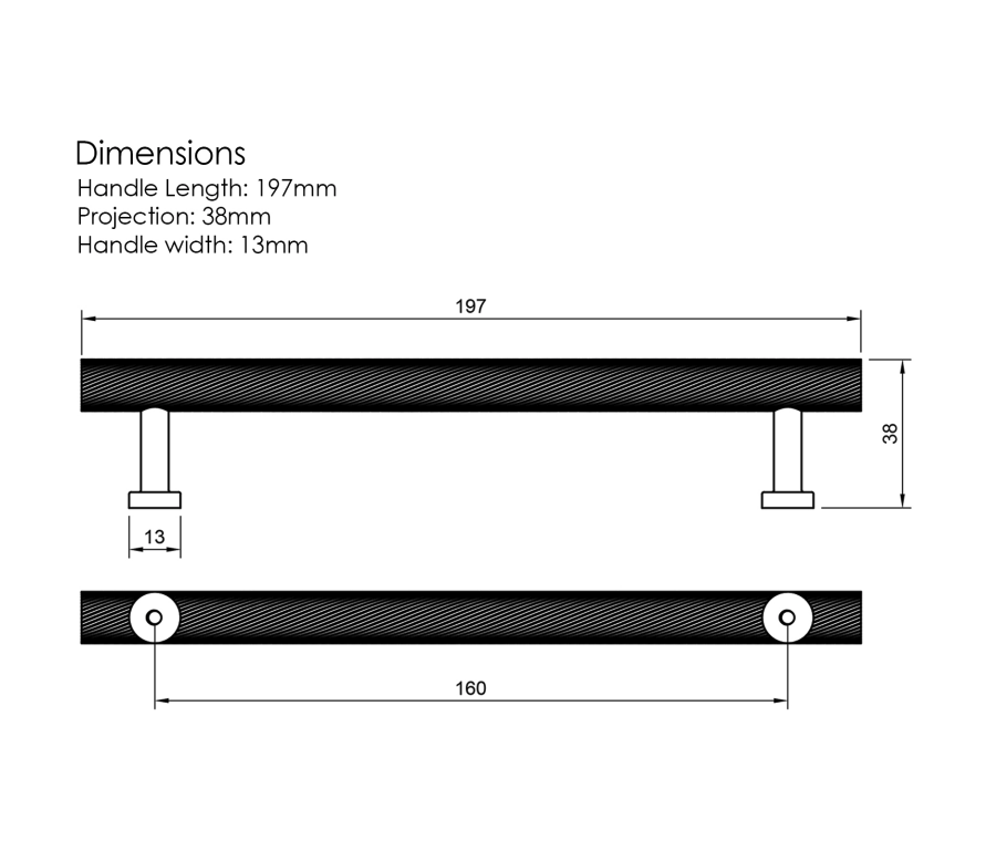 Millhouse Brass Matt Black 160mm Paddington Spiral T-Bar Cabinet Pull Handle on Backplate | MHCSB17160MB