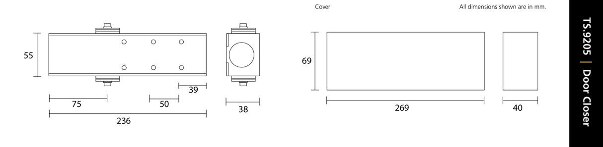 Rutland Black Designer Overhead Door Closer | TS9205BK (11917)