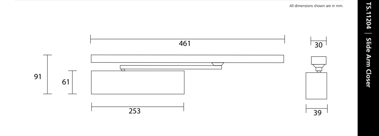 Rutland Satin Nickel Designer Slide Arm Overhead Door Closer | TS.11204 SNP (11354)