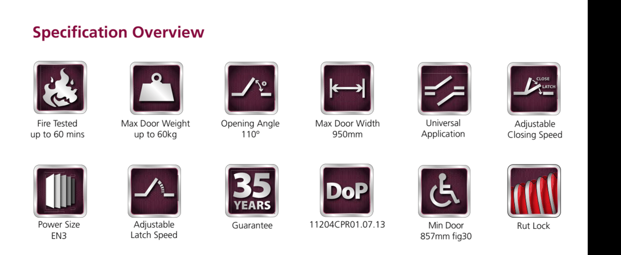 Rutland Silver Designer Slide Arm Overhead Door Closer | TS.11204 SE (11352)