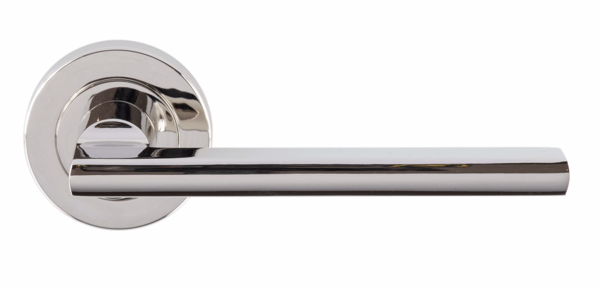Set Polished Nickel Trentino Lever Furniture on round rose | EUL030PN