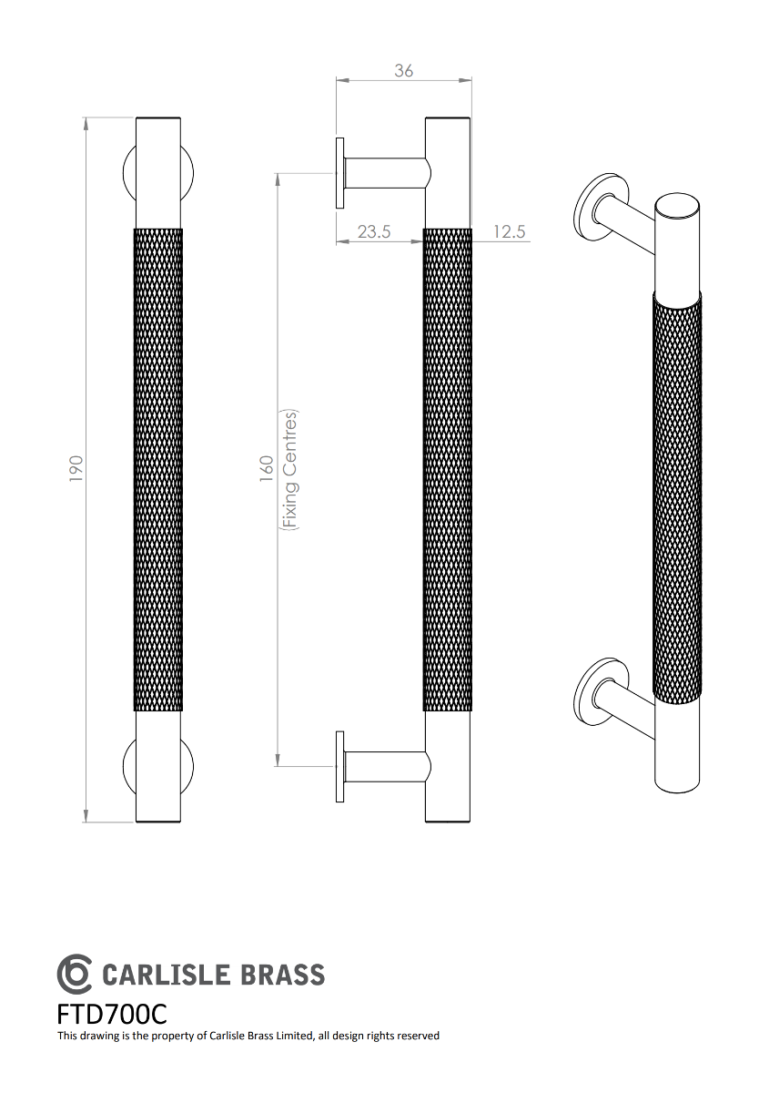 Satin Nickel 190mm Knurled Pull Handle | FTD700CSN