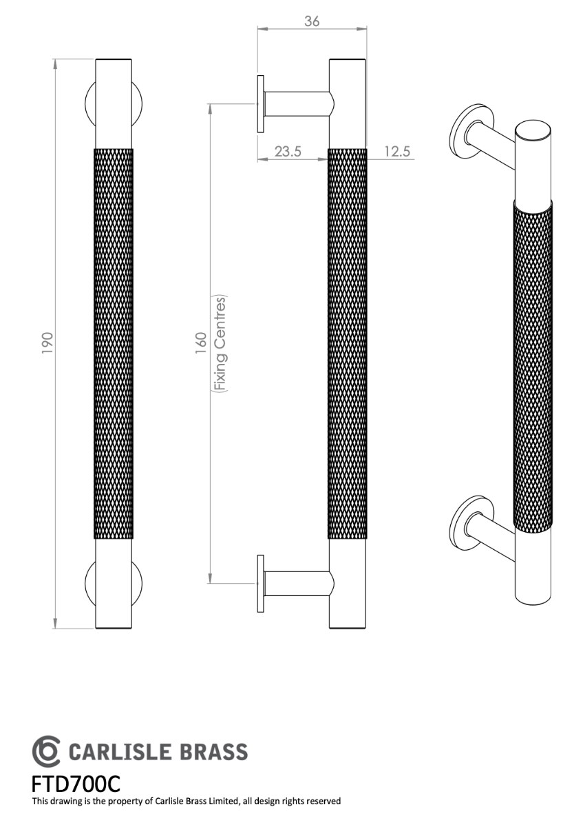 Antique Brass 190mm Knurled Pull Handle | FTD700CAB