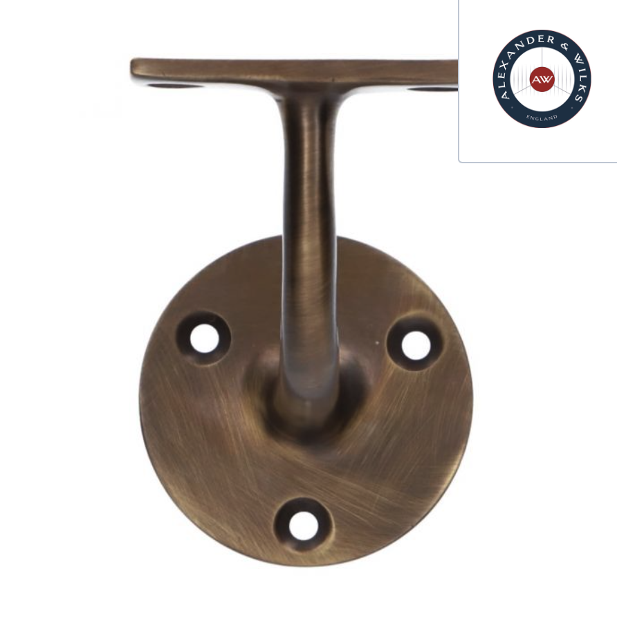 Alexander and Wilks 80mm Antique Brass Handrail Bracket | AW750AB