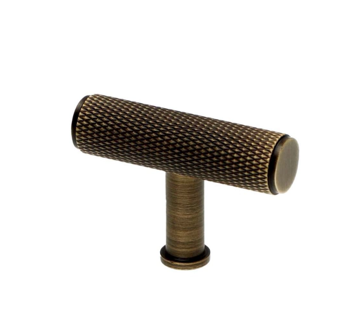 Alexander and Wilks Antique Brass Crispin Knurled T Bar Cupboard Knob