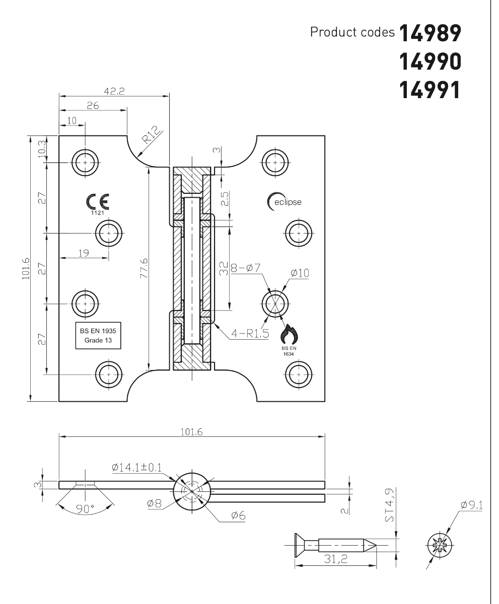 Eclipse 102x51x102mm (4") Antique Brass Parliament Fire Rated Hinge | 14989MAB