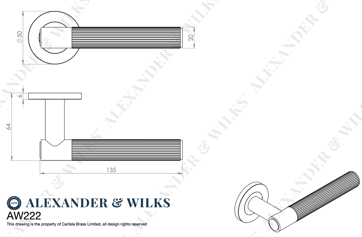 Alexander & Wilks Antique Brass Spitfire Reeded Lever on rose | AW222AB