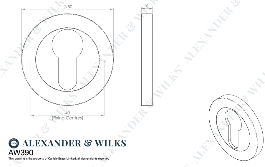 Alexander & Wilks Polished Nickel PVD 50mm Euro Escutcheon | AW390PNPVD