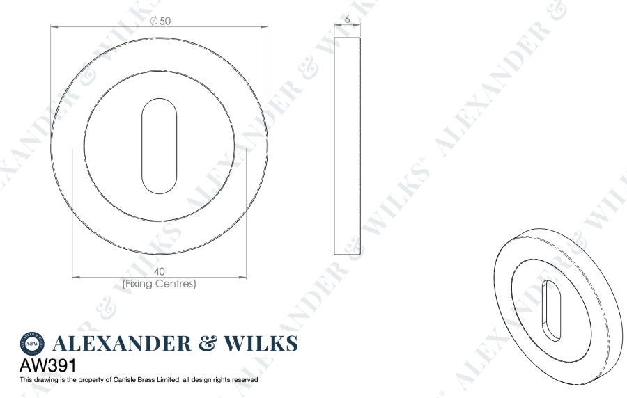 Alexander & Wilks Satin Brass 50mm Standard Escutcheon | AW391SB