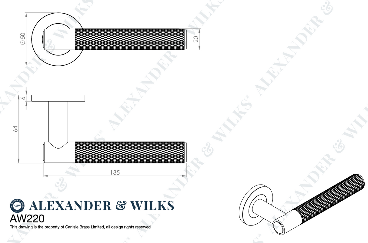Alexander & Wilks Polished Nickel PVD Spitfire Knurled Lever on rose | AW220PNPVD