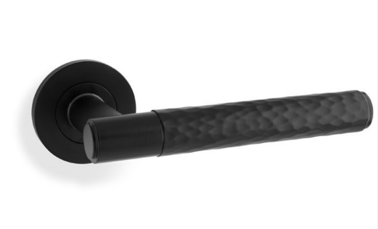 A&W Matt Black Spitfire Hammered Lever on rose | AW223BL