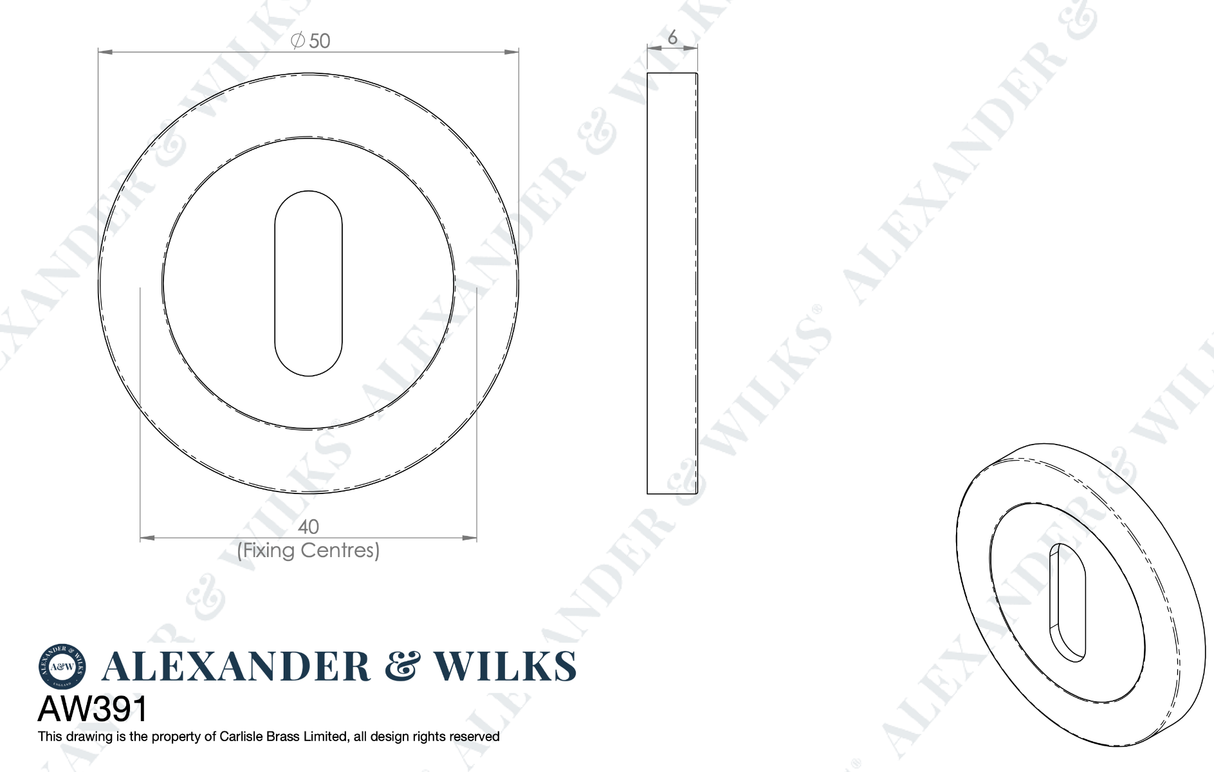 Alexander & Wilks Black 50mm Standard Escutcheon | AW391BL