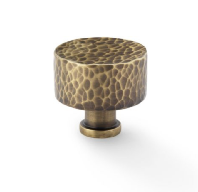 A&W Leila Antique Brass 35mm Hammered Cupboard Knob | AW816-35-AB