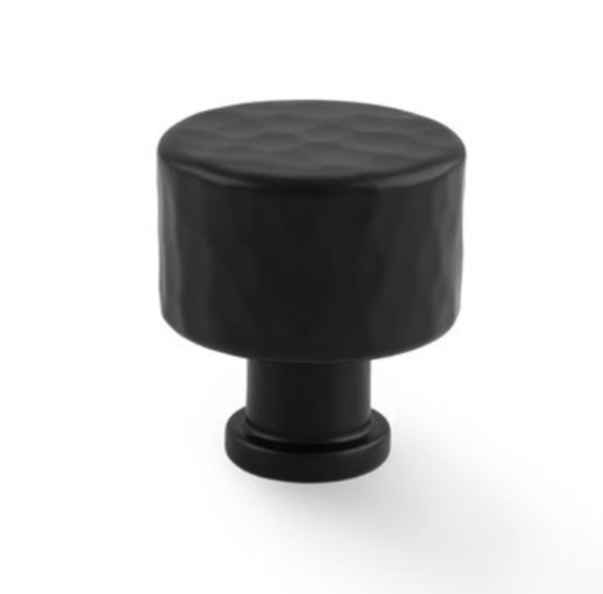 A&W Leila Matt Black 30mm Hammered Cupboard Knob | AW816-30-MB