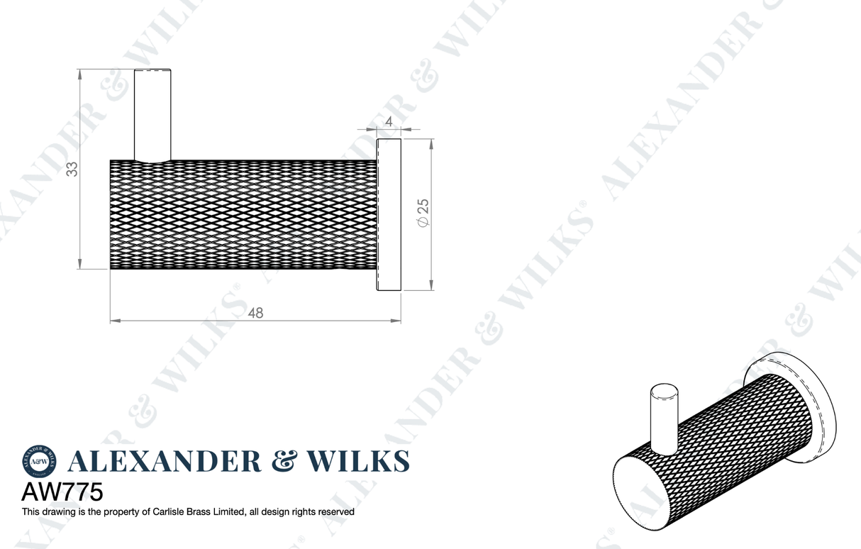 Alexander & Wilks Matt Black Brunel Knurled Coat Hook | AW775BL