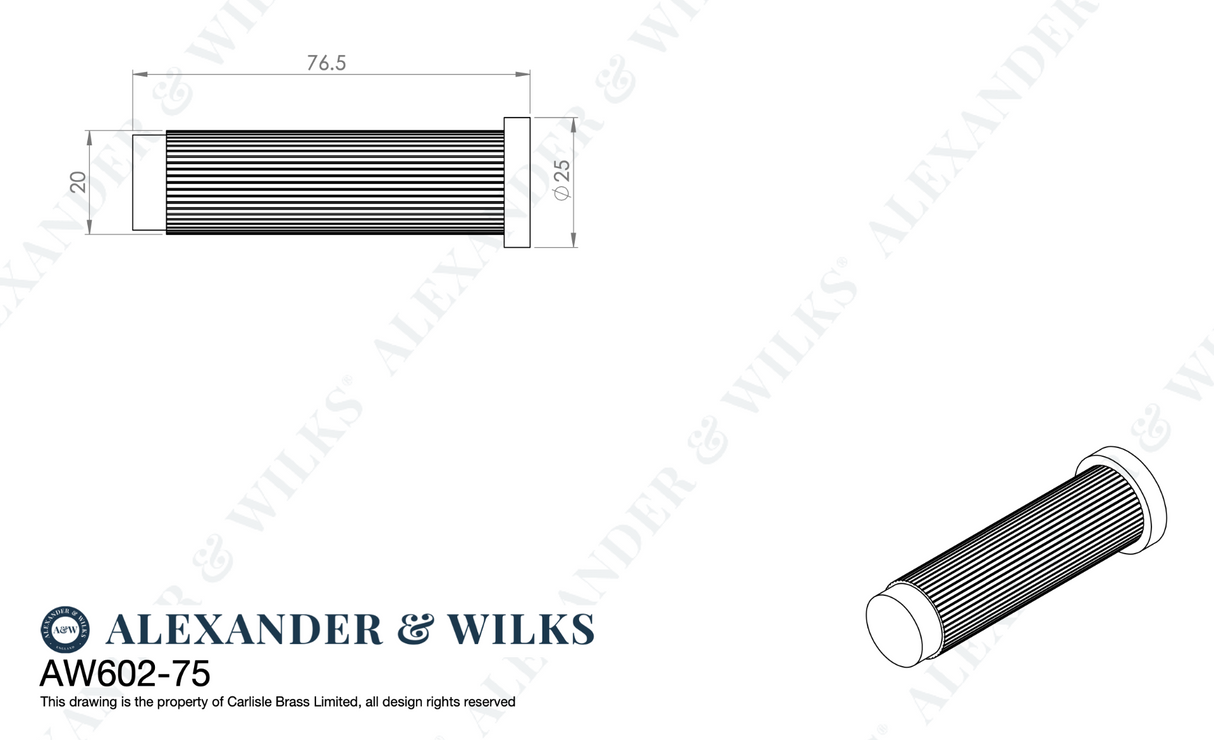 Alexander & Wilks Matt Black 75mm Reeded Projection Door Stop | AW602-75-BL