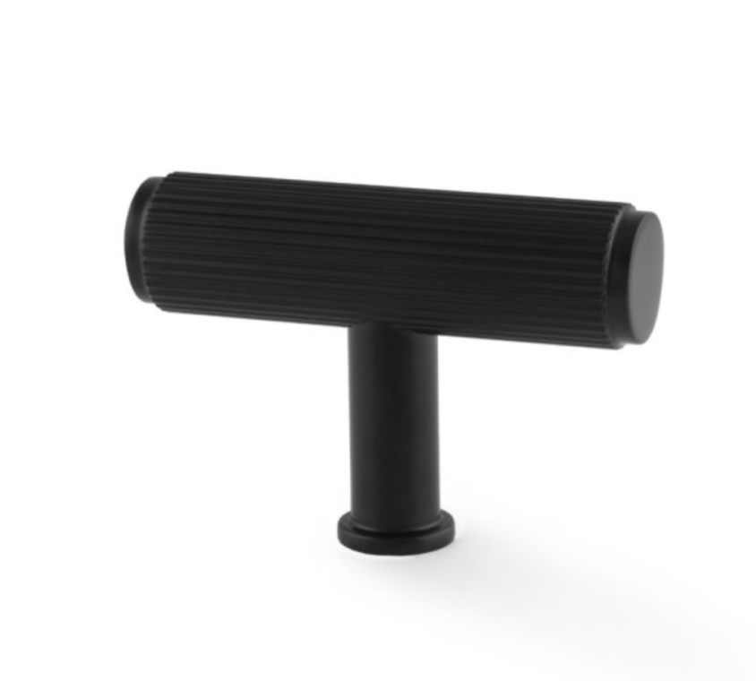 A&W Black Crispin Reeded Line T Bar Cupboard Knob | AW801R-55-BL