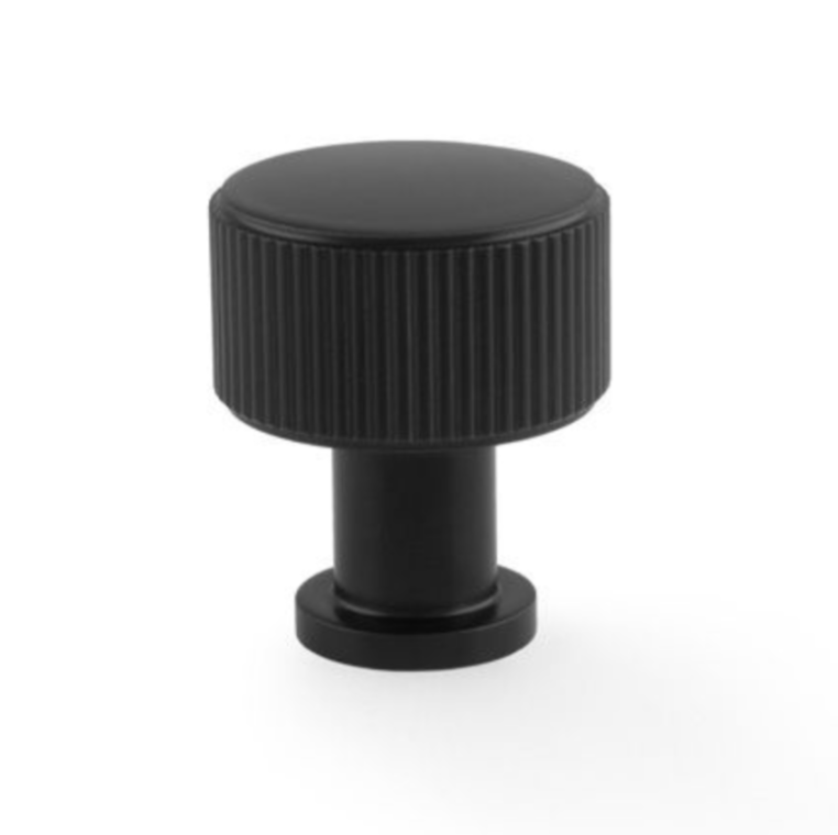 Alexander and Wilks Matt Black 29mm Lucia Reeded Line Cupboard Knob | AW807R-29-BL