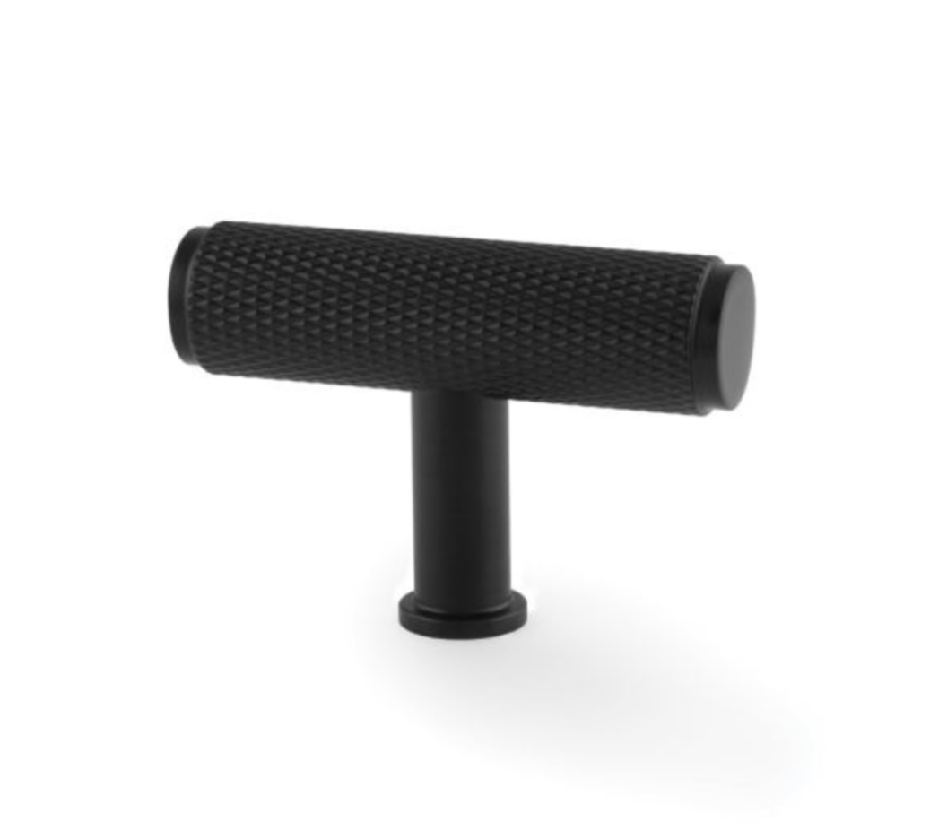 Alexander and Wilks Matt Black Crispin Knurled T Bar Cupboard Knob