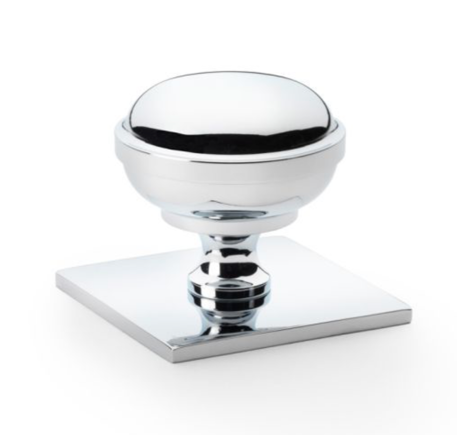 Alexander and Wilks 38mm Quantock Polished Chrome Cupboard Knob on Square Backplate