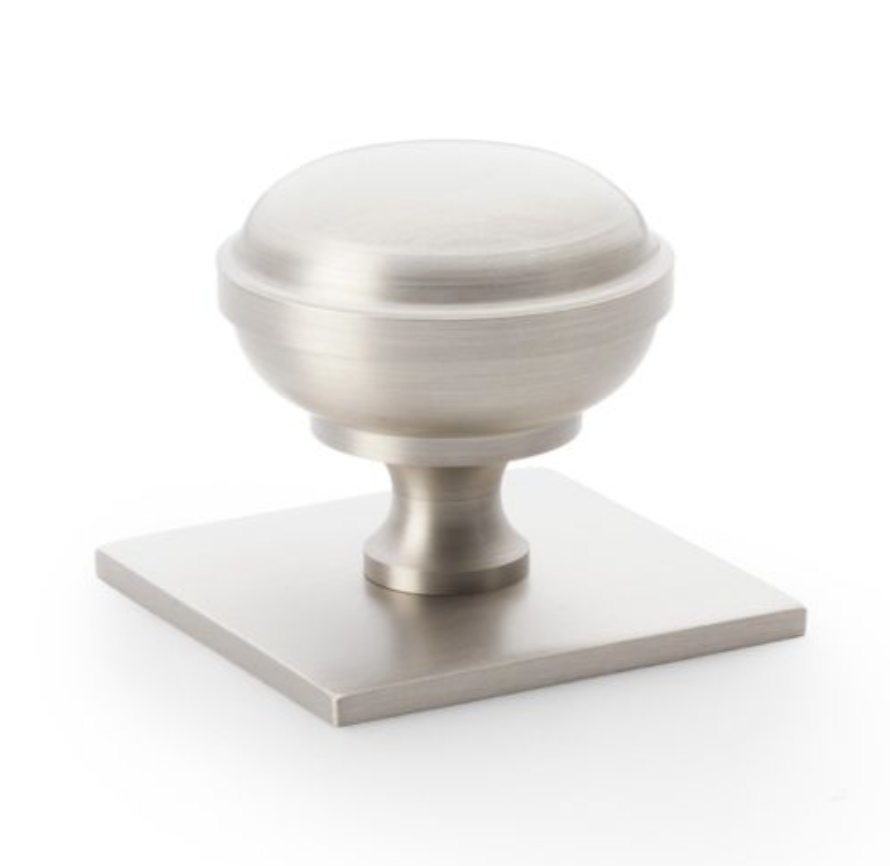 Alexander and Wilks 38mm Quantock Satin Nickel Cupboard Knob on Square Backplate